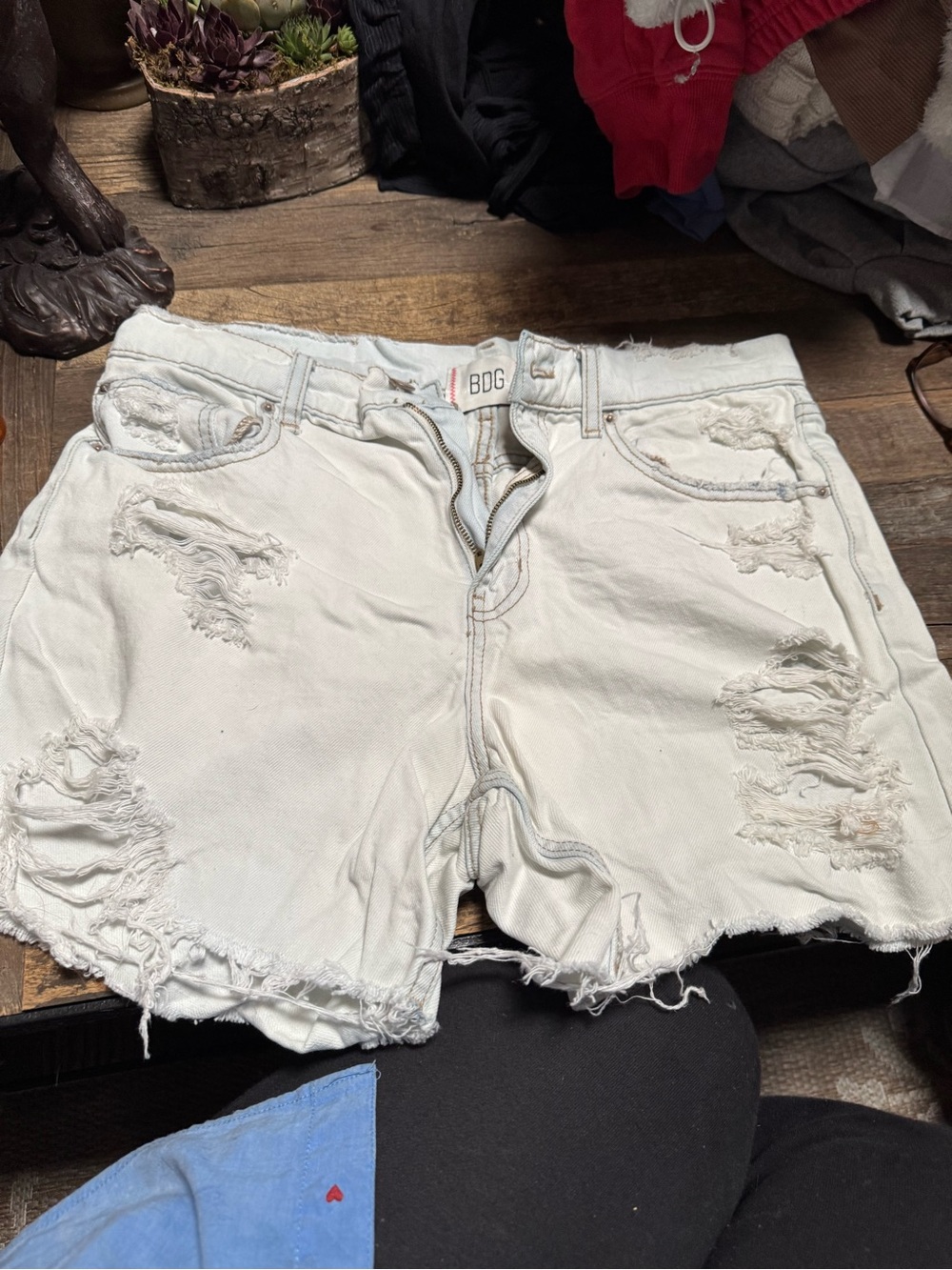 BDG White Distressed Denim Cutoff Shorts
